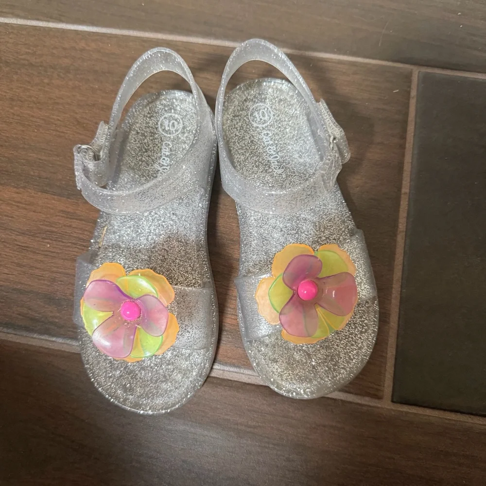 Cat & Jack Toddler Girl’s Kate Clear Glitter Jelly Multicolor Flower Sandals 10